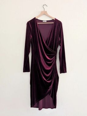 HUHOT V-Neck Long Sleeve Velvet Wrap Bodycon Dress Ruby XL